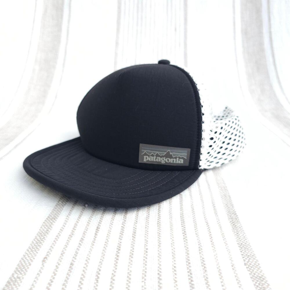 Patagonia Hat Cap Trucker Mesh Back Duckbill  Black White Strapback Surf Swim